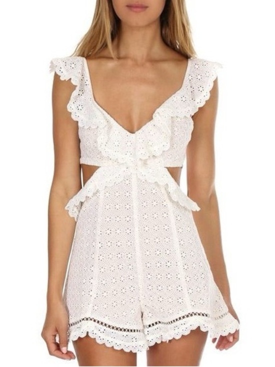 Zimmermann Pants - JASPER HONEYCOMB ROMPER Zimmermann White Eyelet Romper